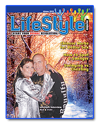 LifeStyle magazine winter cover featuring a couple in winter clothing standing in a snowy wooded scene