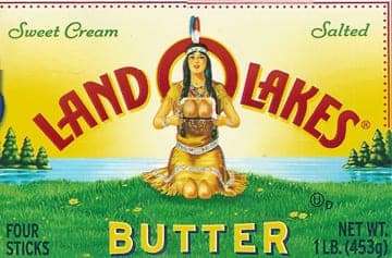 Land O Lakes salted sweet cream butter package showing the seated Native American woman mascot