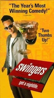 VHS cover for the film Swingers showing a man in sunglasses holding a martini with tagline Get a Nightlife