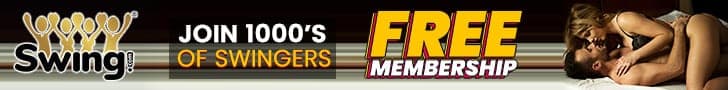 Swing.com banner ad reading Join 1000s of Swingers, Free Membership, with a kissing couple at right