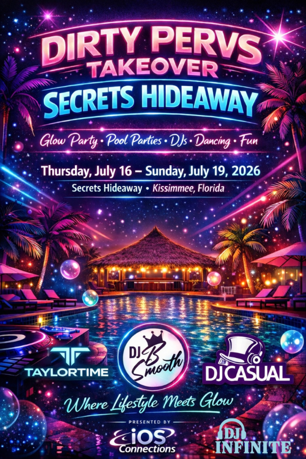 Dirty Perv Invades Secrets Hideaway Resort TAKEOVER event flyer