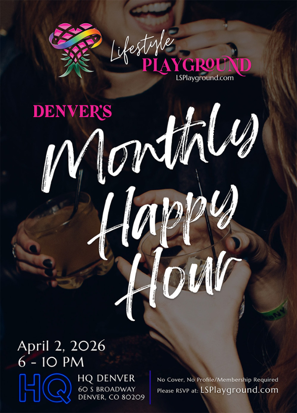 Denver's Monthly Happy Hour event flyer