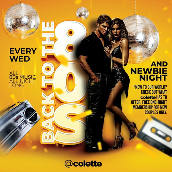 colette Houston Back to the 80s & Newbie Night event flyer