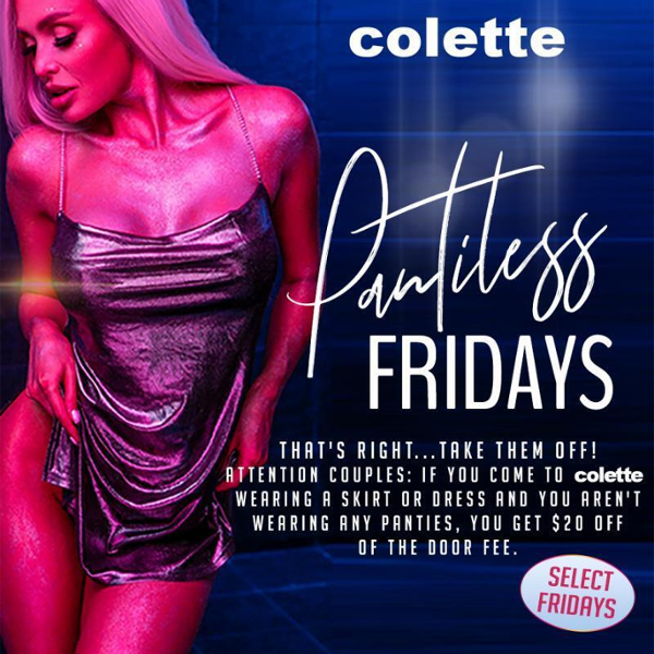 colette Dallas Pantiless Fridays event flyer