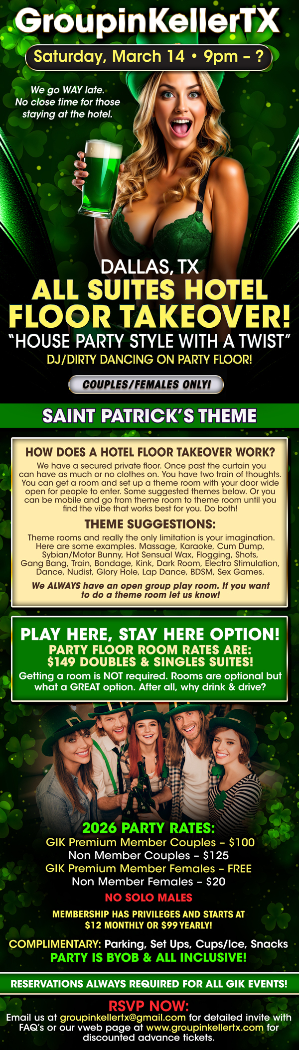 ALL SUITES hotel floor takeover Saturday, March 14 event flyer