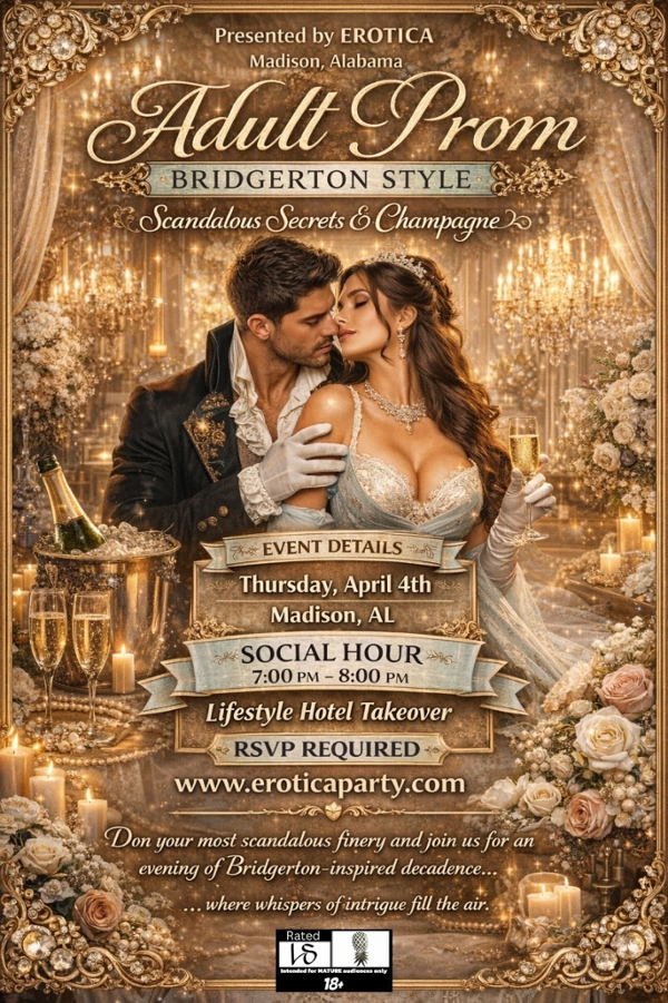 Erotica's Adult Prom-Bridgerton Style event flyer