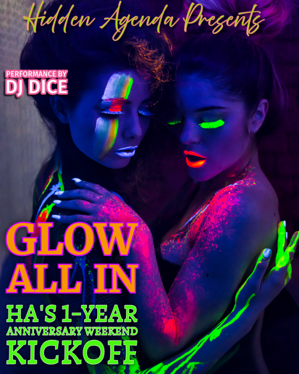 GLOW ALL IN event flyer