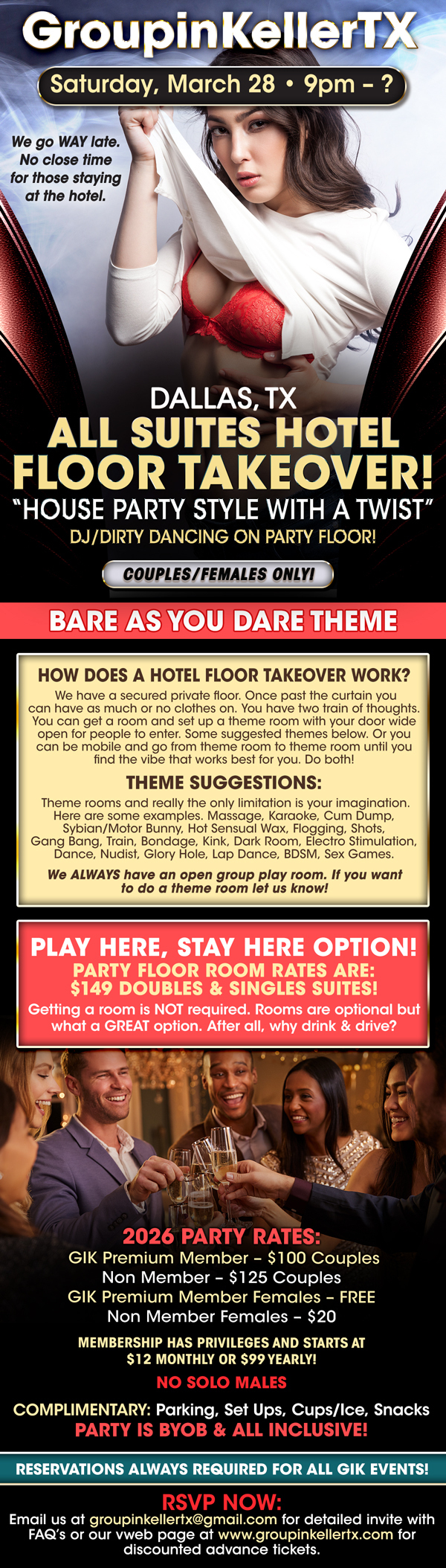 ALL SUITES hotel floor takeover Saturday, April 25th DJ/DANCING in DALLAS TX event flyer