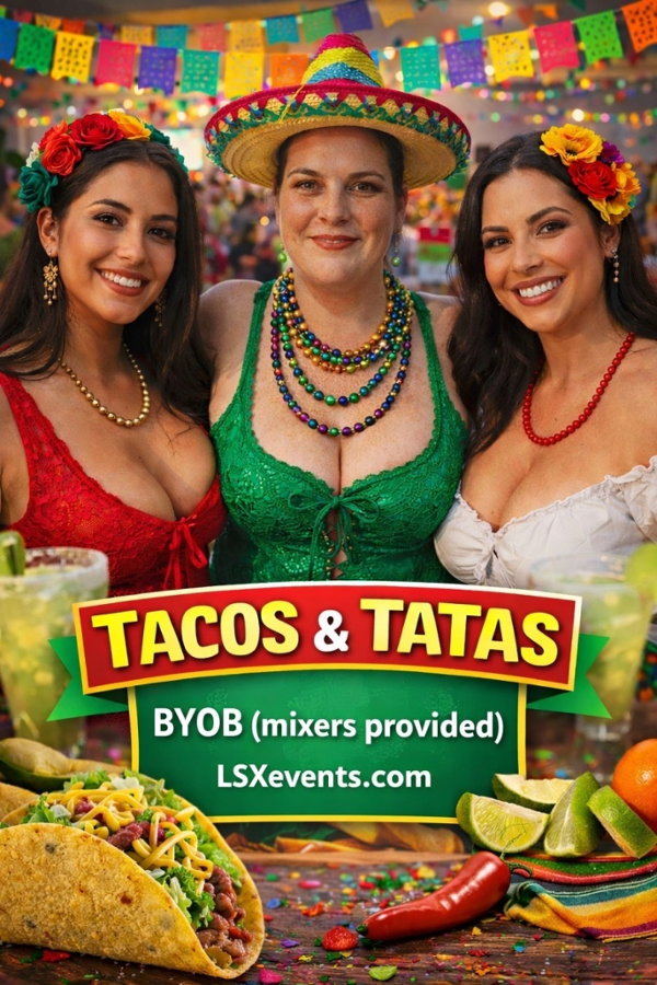 Tacos & Tatas event flyer